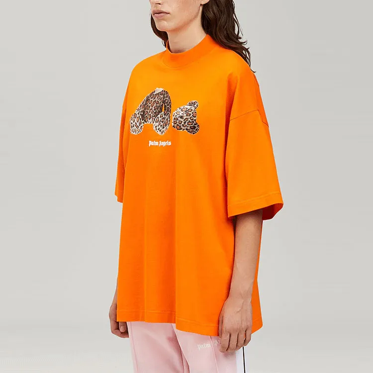 PALM ANGELS Women'ss Leopard Bear Loose T Shirt Orange/Brown-4