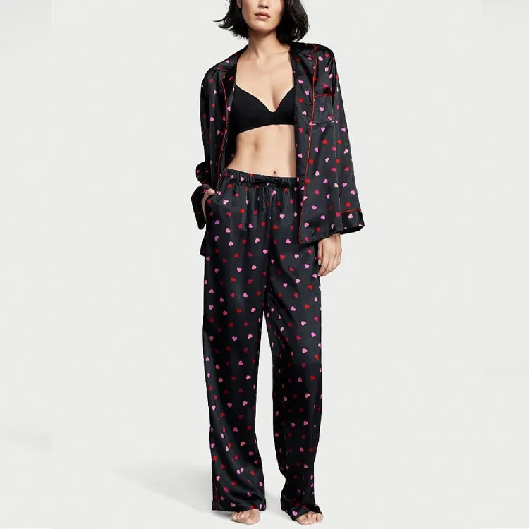 Victoria's Secret Satin Long Pajama Set Pajama Set Women's Black-1