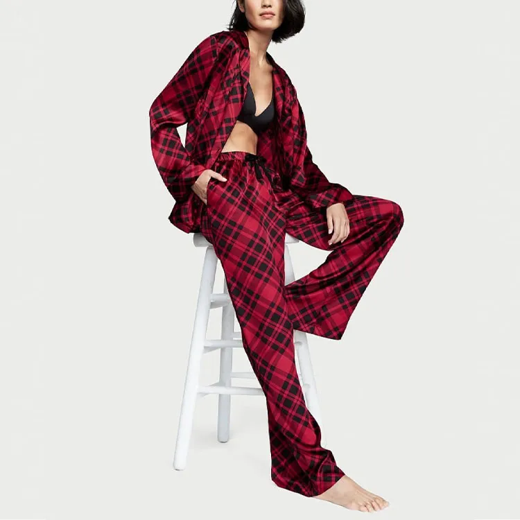 Victoria's Secret Pajama Set Women's Red Black Plaid-1