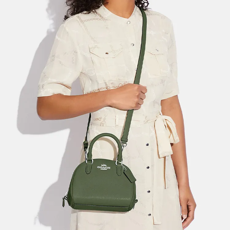 COACH Sydney Cross Grain Leather Handbag, Shoulder Bag, Crossbody Bag Trumpets Women's Olive Green-4