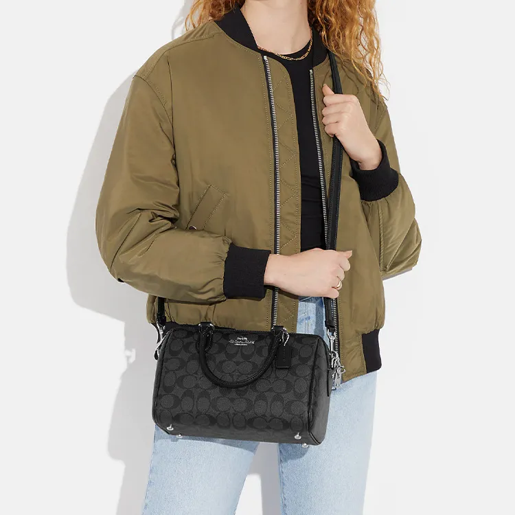 COACH Rowan Coated Canvas With Leather Briefcase Handbag Shoulder Bag Crossbody Bag Medium Size Women's Black-3