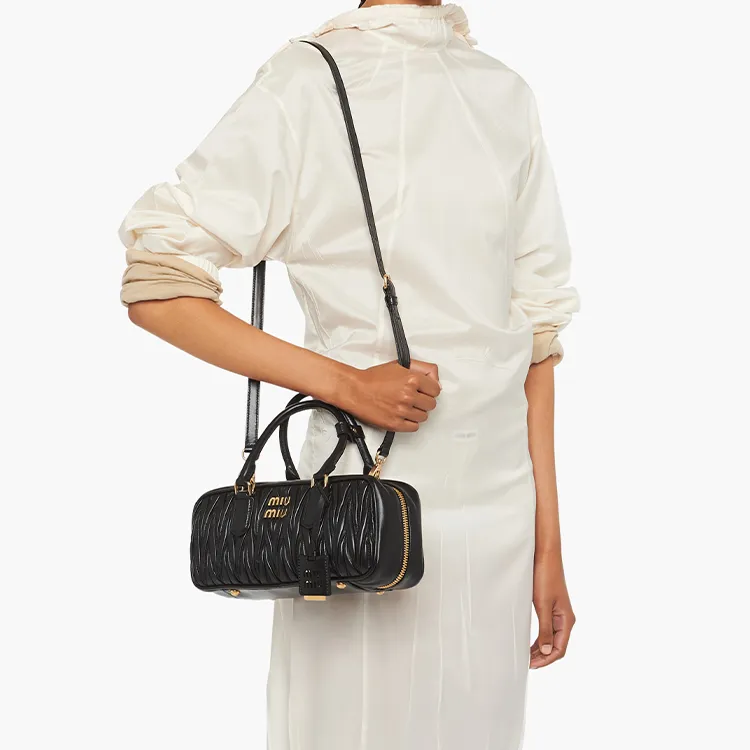 MIU MIU Matelassé Soft Sheep Leather Shoulder Bag, Crossbody Bag, Handbag Women's Black-6