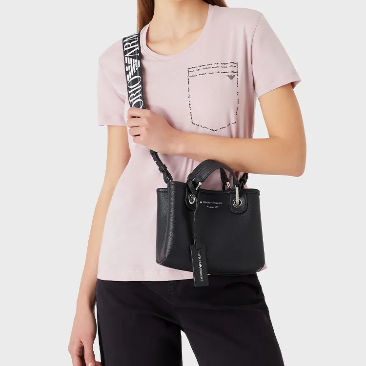 EMPORIO ARMANI Calfskin Leather Polyurethane Shoulder Bag Crossbody Bag Handbags Mini Women's Black-4