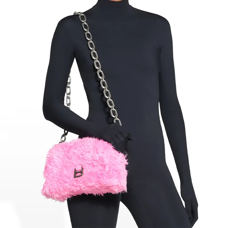 Balenciaga Downtown Faux Fur Crossbody Bag, Shoulder Bag Mini Women's Pink-7