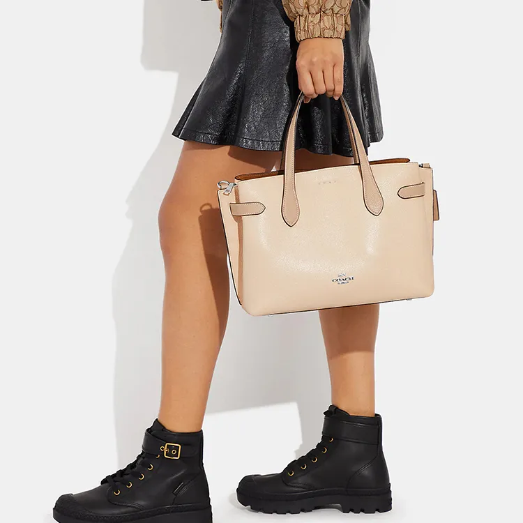 COACH Hanna Pebbled Leather Tote Bag Shopping Bag Shoulder Bag Crossbody Bag Handbag Large Size Women's Ivory Gray-3