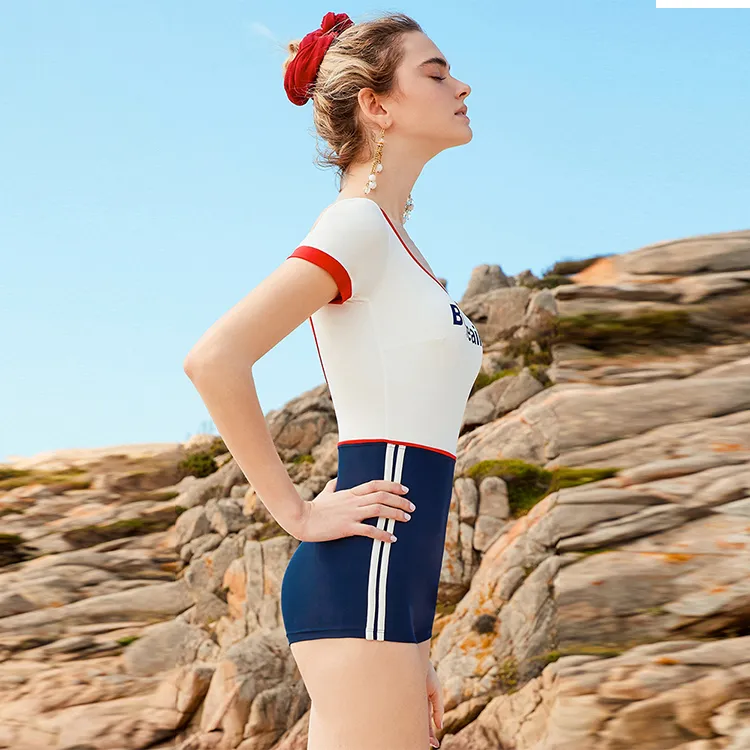 BALNEAIRE One Piece Swimsuits Women's Red White Blue Patchwork-5