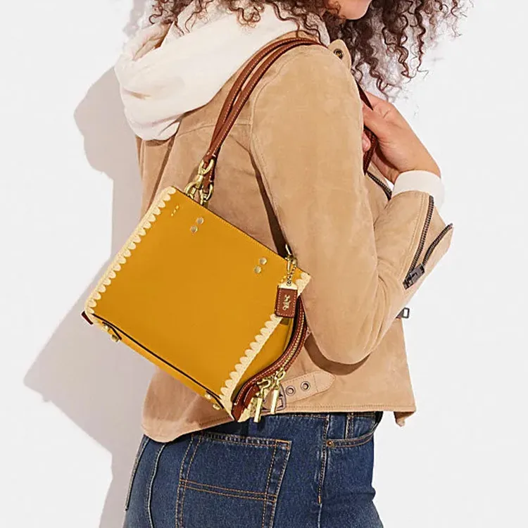 COACH Rogue Cow Leather Square Bag Handbag Shoulder Bag Crossbody Bag Small Size Women's Goldilocks Yellow-4