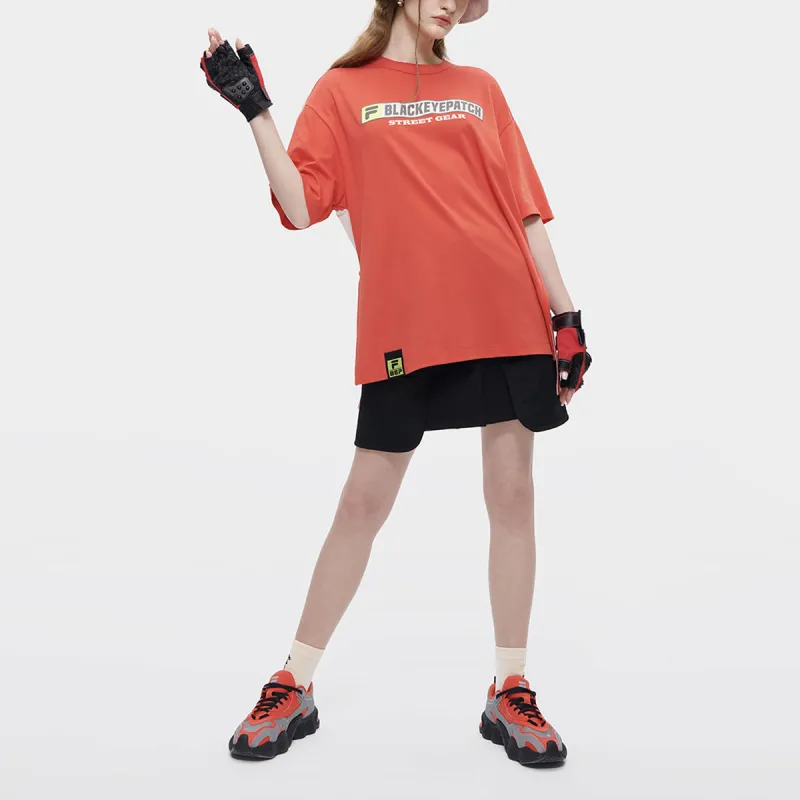 FILA FUSION Drop Shoulder Sleeve T Shirt Women's Red-5