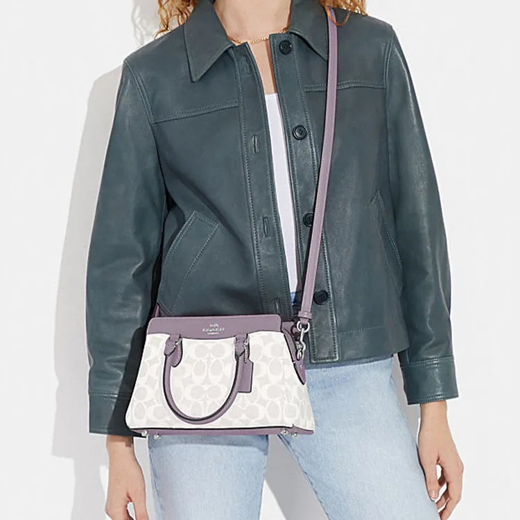 COACH Darcie PVC Tote Bag, Shopping Bag, Shoulder Bag, Crossbody Bag, Handbag Mini Women's Purple & White-3