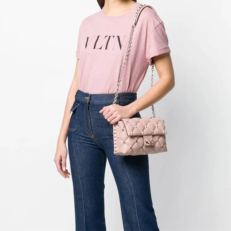 Valentino Sheepskin Portable Crossbody Bag, Shoulder Bag Women's Pink-4