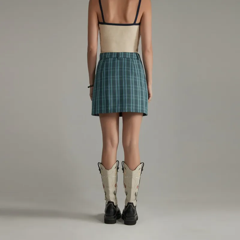 NO ONE ELSE Casual Short Skirts Women's Blue Plaid-2