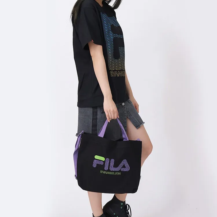 FILA Cotton Tote Bag Shopping Bag Handbag Shoulder Bag Regular Unisex Black-4