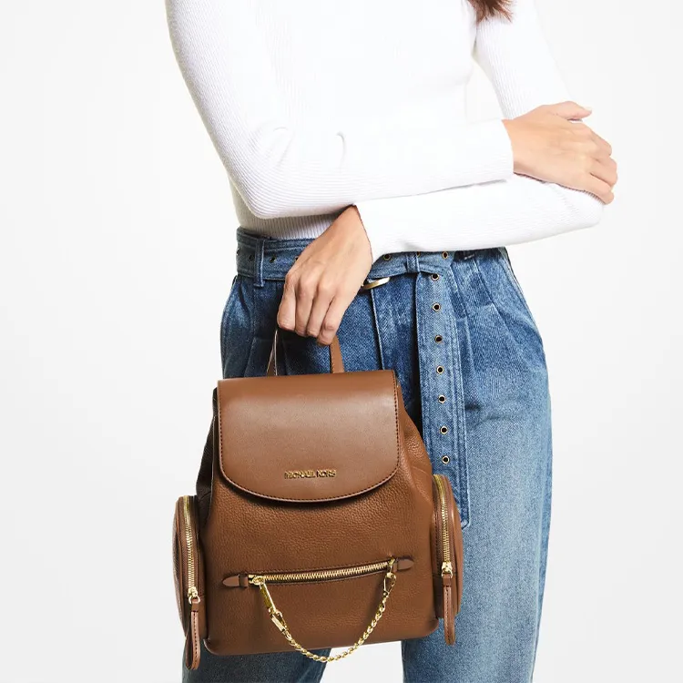 MICHAEL KORS Jet Set Litchi Grain Leather Backpack Medium Size Women's Brown-4
