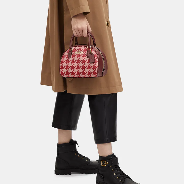 COACH Sydney Coated Canvas With Leather Dome Bag, Shoulder Bag, Crossbody Bag, Handbag Small Size Women's Burgundy-4
