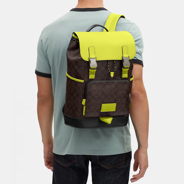 COACH Track Canvas With Leather Backpack Tubas Men's Lemon & Coffee-4