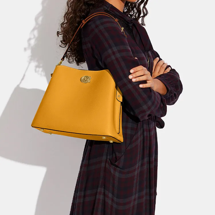 COACH Willow Pebbled Leather Tote Bag, Shopping Bag, Handbag, Shoulder Bag Women's Yellow-3