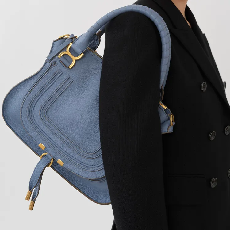Chloe Marcie Grained Calfskin Shoulder Bag Crossbody Bag Handbag Women's Dark Blue-4