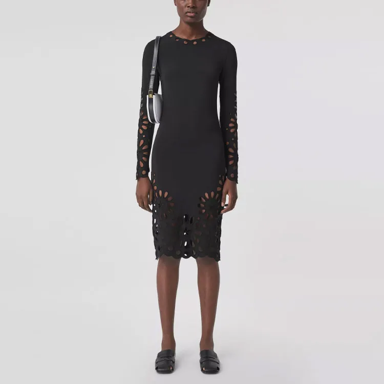 Burberry Long Sleeved Dresses Women's Black-3