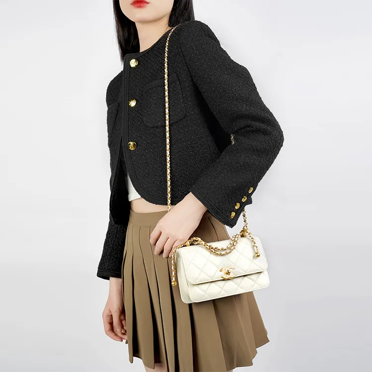 CHANEL 19Bag Calfskin Handbag, Shoulder Bag, Crossbody Bag Mini Women's White-4