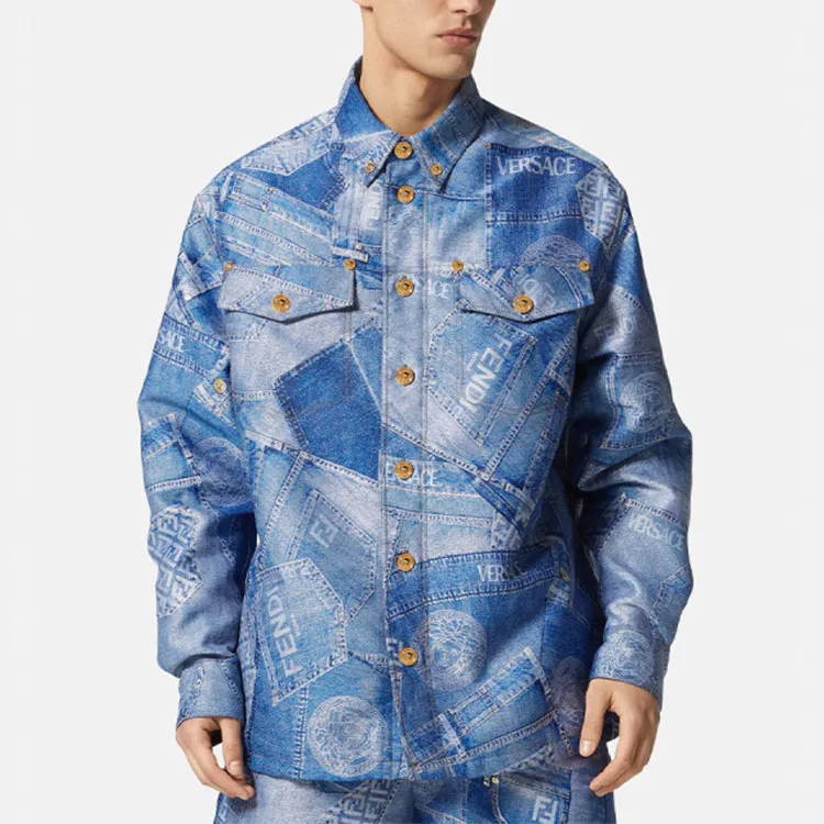 Fendi X VERSACE Denim Jackets Men Light Blue-1