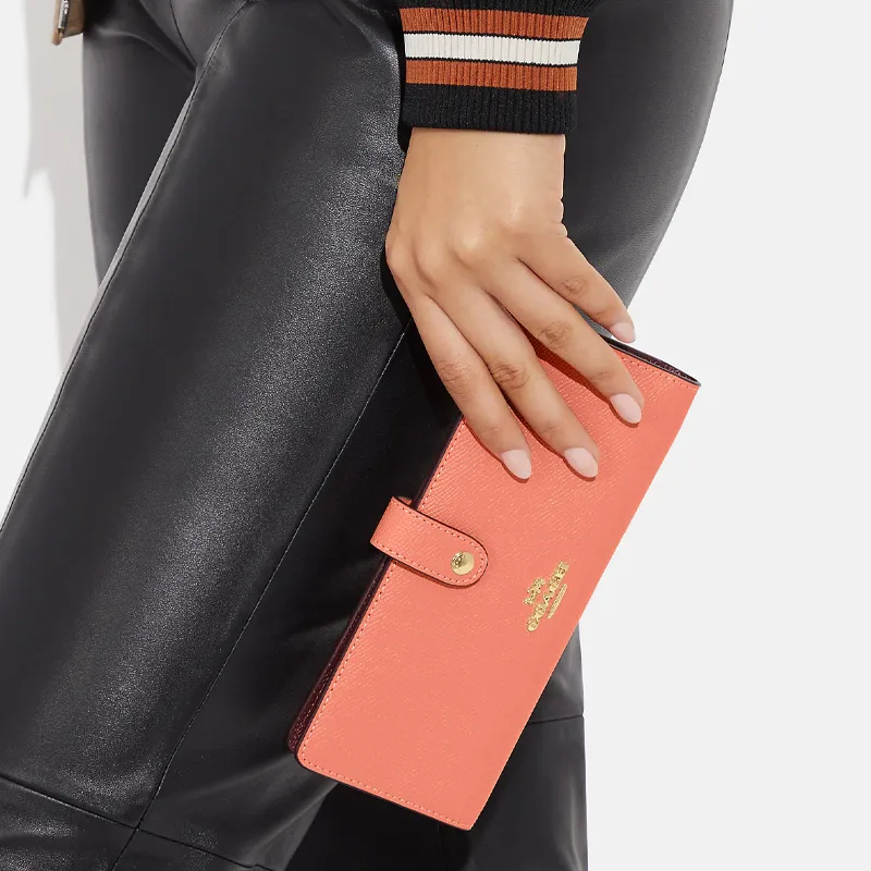 COACH Slim Wallet Cross-Stitch Leather Wallet Women's Light Coral-2