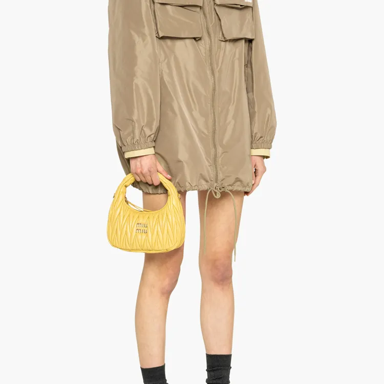 MIU MIU Soft Sheep Leather Hobo Shoulder Bag Handbag Women's Pineapple Yellow-4