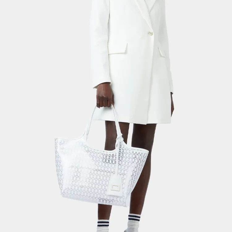 Roger Vivier Leather Tote Bag Shopping Bag Handbag Shoulder Bag Medium Size Women's White-5