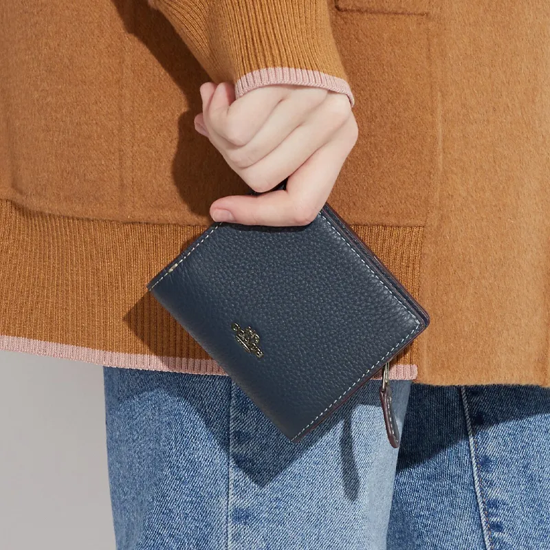 COACH Peanuts Snoopy Collaboration Snap Wallet Refined Pebble Leather Card Holder Wallet Mini Women's Dark Blue-3