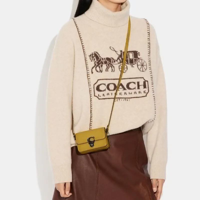 COACH Studio Cow Leather With Leather Shoulder Bag, Crossbody Bag Small Size Women's Light Yellow-3