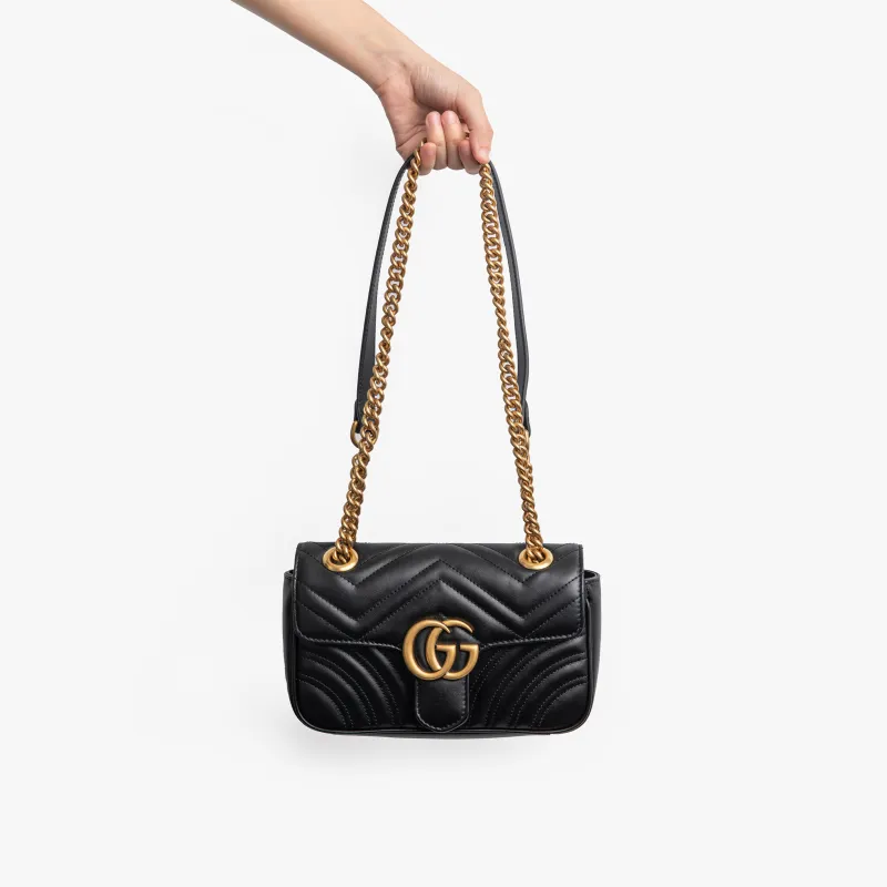 GUCCI GG Marmont Mini Shoulder Bag Matelasse Chevron Black-7