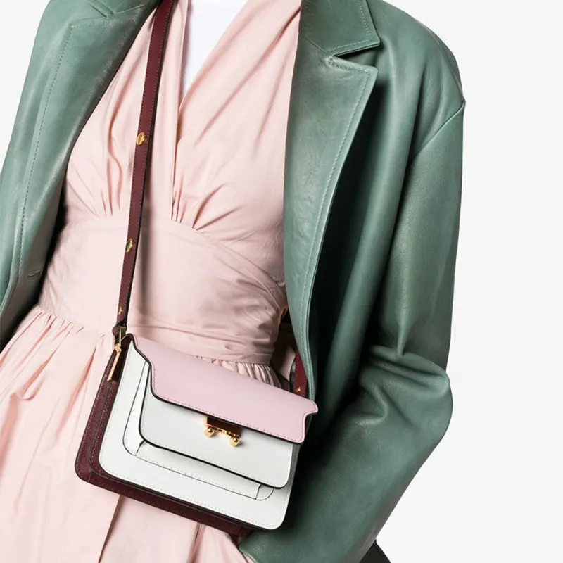 MARNI Pink, White And Red Trunk Bicolour Small Leather Shoulder Bag-3