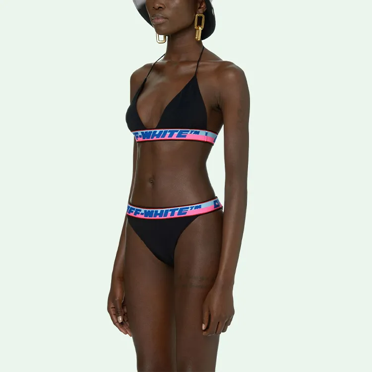 OFF WHITE Logo Tape Bikini Black Blue Pink-4