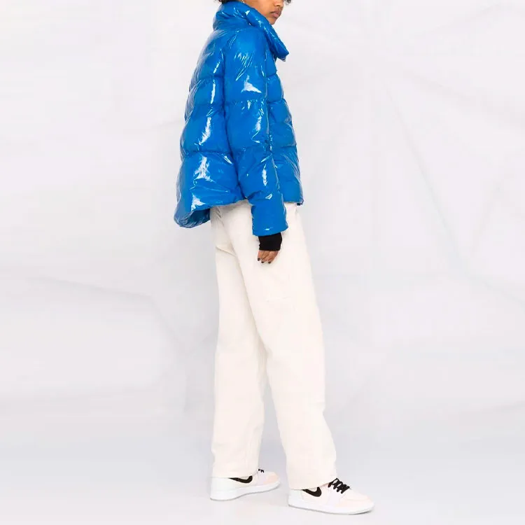 PINKO Shiny Stand Collar Puffer Jacket Women's Blue-3
