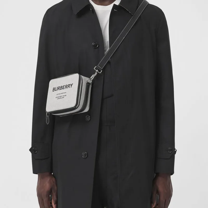Burberry Horseferry Canvas With Leather Handheld Crossbody Bag Shoulder Bag Men's Charcoal Gray Black-6