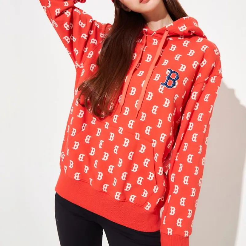 MLB Monogram Allover Overfit Hoodie Boston Red Sox-3