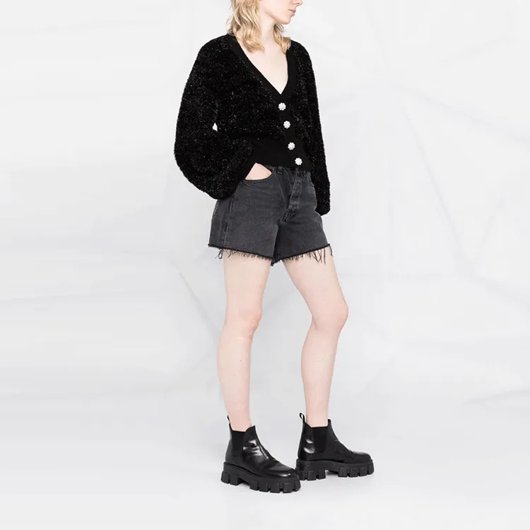 GANNI Sparkle Knit Puff Sleeve Cardigan 'Black'-4