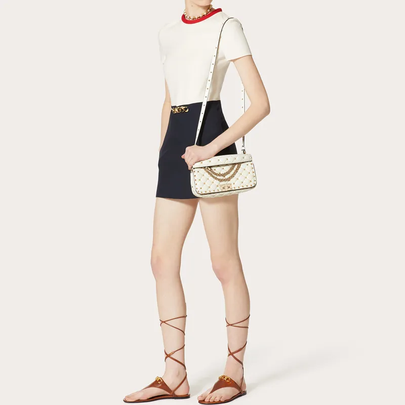 Valentino ROCKSTUD SPIKE Cow Leather Crossbody Handheld Handbag Shoulder Bag Women's Ivory White-3