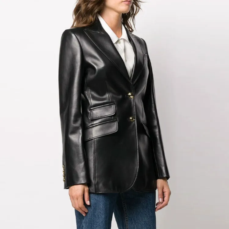 GUCCI Leather Jackets Women's Black-2
