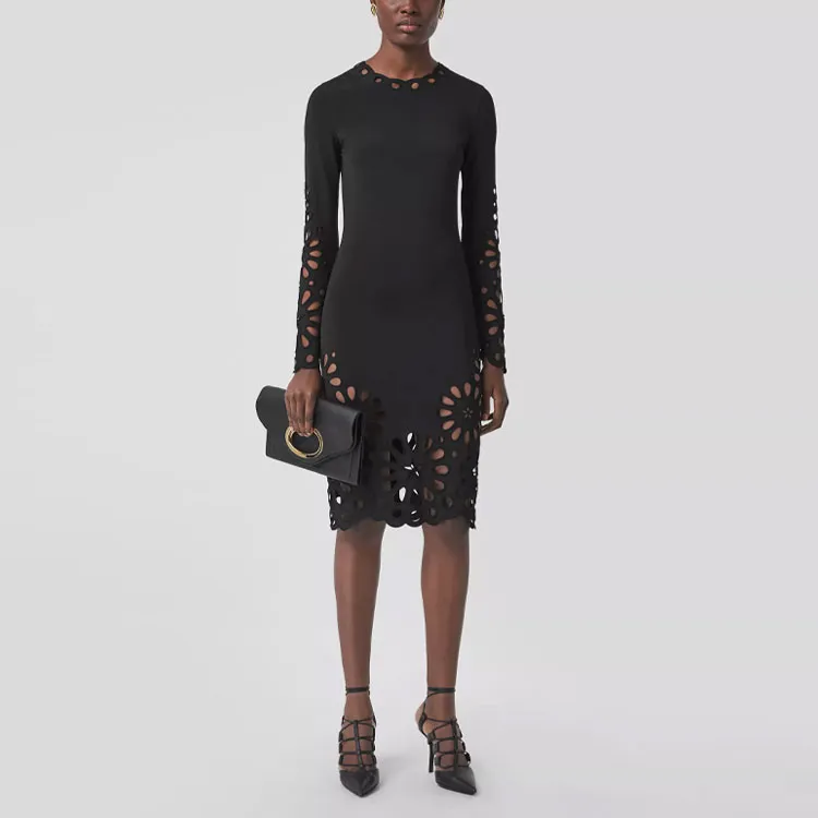 Burberry Long Sleeved Dresses Women's Black-4