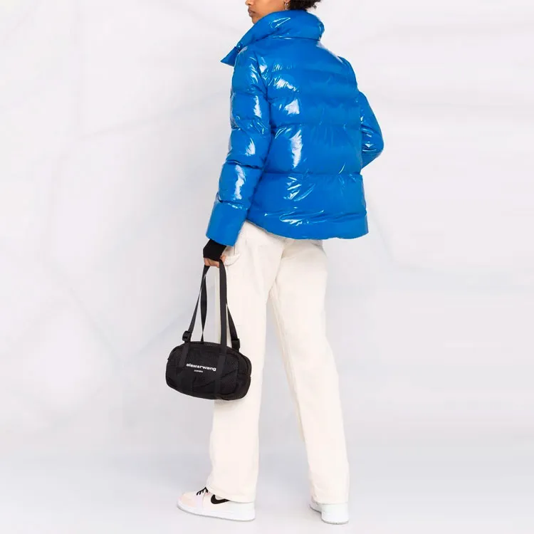 PINKO Shiny Stand Collar Puffer Jacket Women's Blue-2