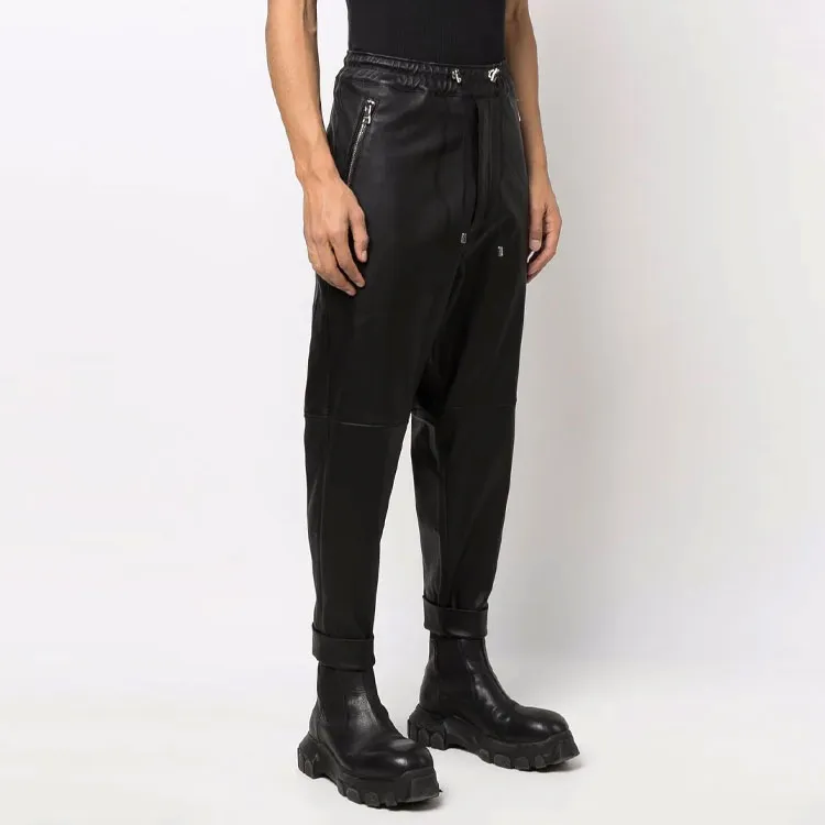 BALMAIN Drop crotch Leather Trousers-3