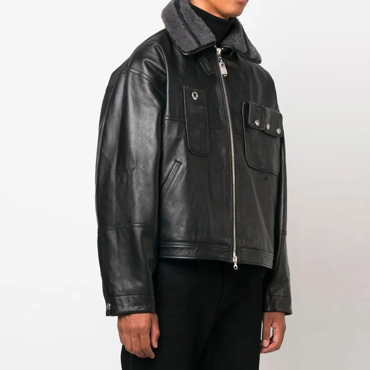DIESEL Leather Jackets Men Black-3
