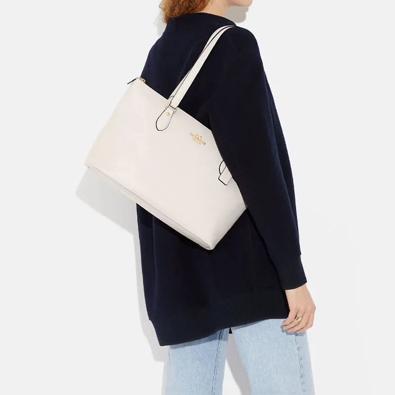 COACH Gallery Cross Grain Leather One Shoulder Handbag Tubas Women's White-3