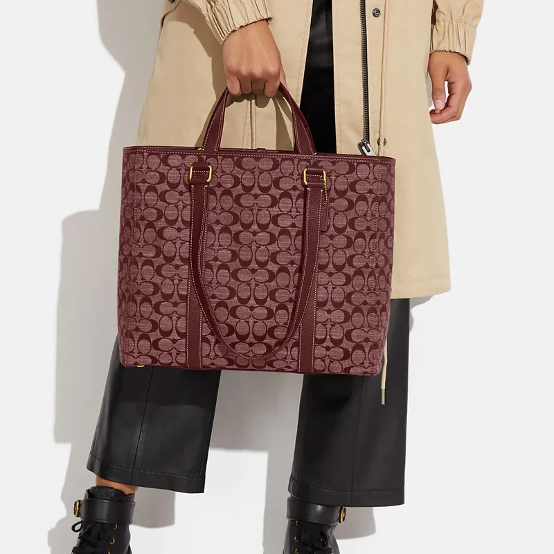 COACH Hudson Fabric Tote Bag Shopping Bag Shoulder Bag Handbag Large Size Men's Burgundy-3