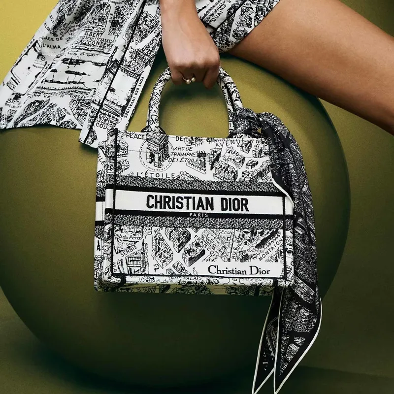 DIOR Embroidery Tote Bag, Shopping Bag, Handbag Trumpets Women's White/Black-5