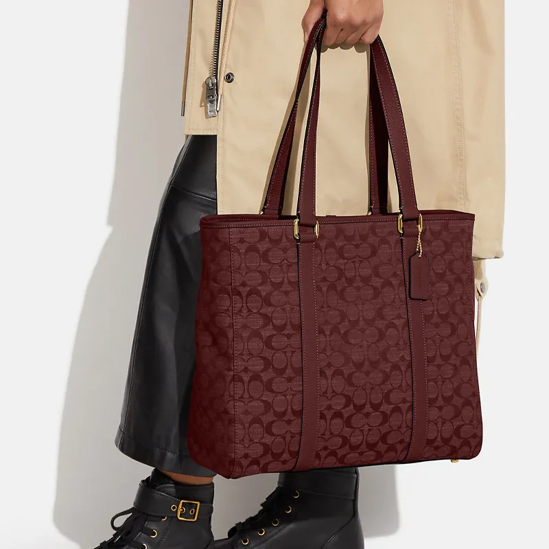 COACH Hudson Fabric Tote Bag Shopping Bag Shoulder Bag Handbag Large Size Men's Burgundy-4