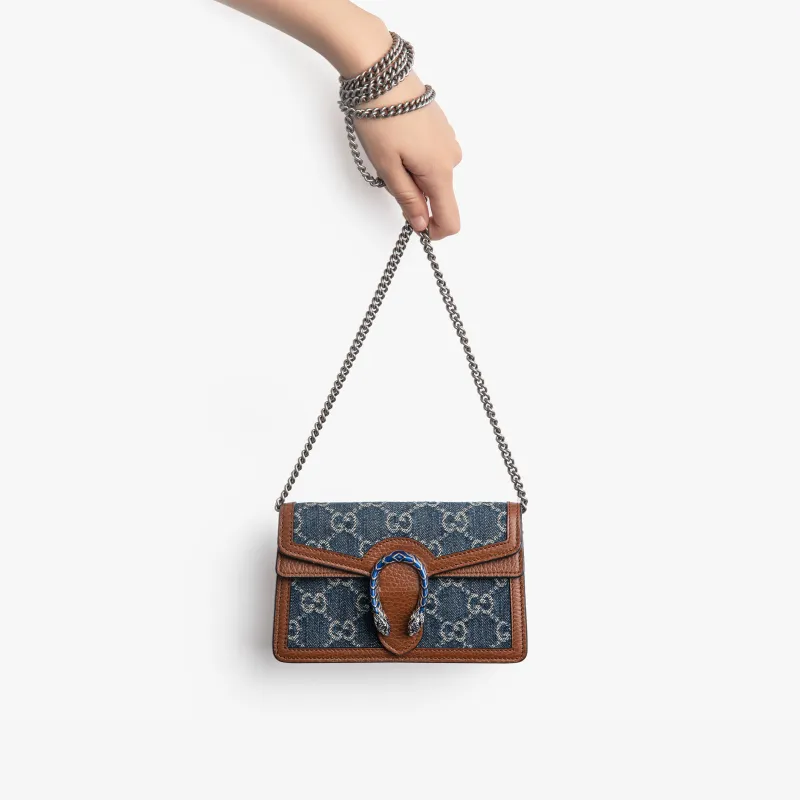 GUCCI Dionysus Logo Denim Messenger Bag Gray Blue-8