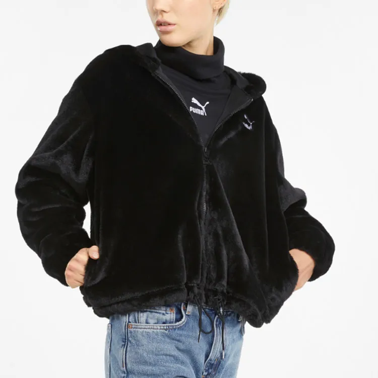 PUMA Casual Velvet Jackets Women's Black-3