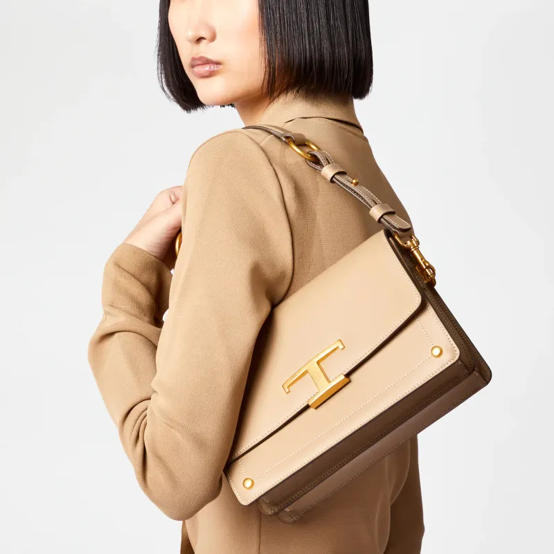 TOD'S Cow Leather Portable Crossbody Bag, Shoulder Bag Women's Beige Yellow-5