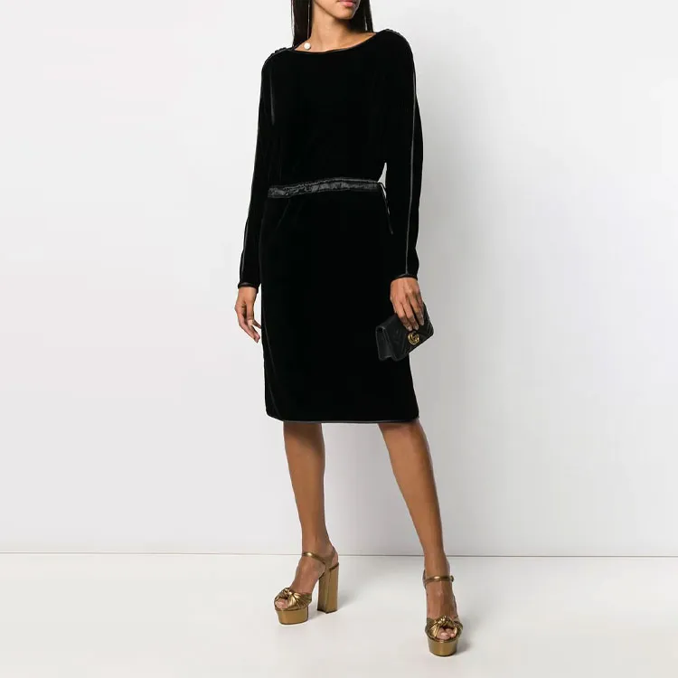 GUCCI Velvet Long Sleeve Dress Black-1